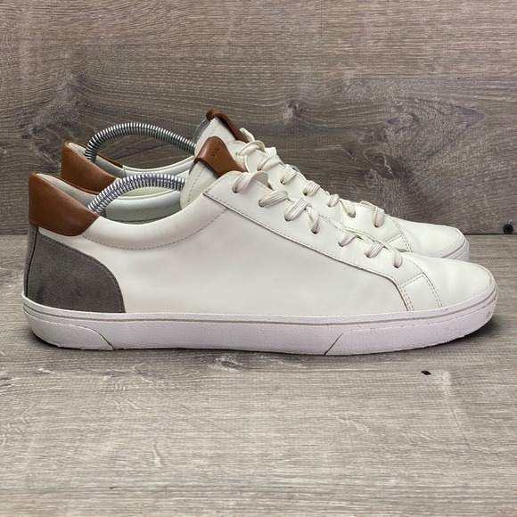 Vince Sneakers Leather Low Top Mens 11.5 White Tan Grey Suede Minimalist Casual